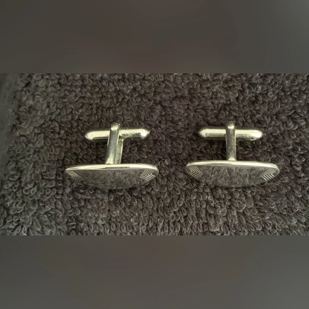 Vintage Oval Swank Sliver-Toned Cufflinks